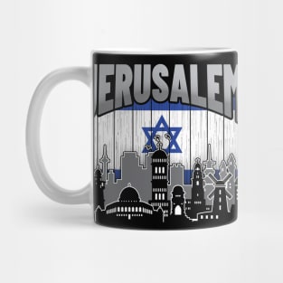 Jerusalem Israel Skyline Vintage Israeli Flag Mug